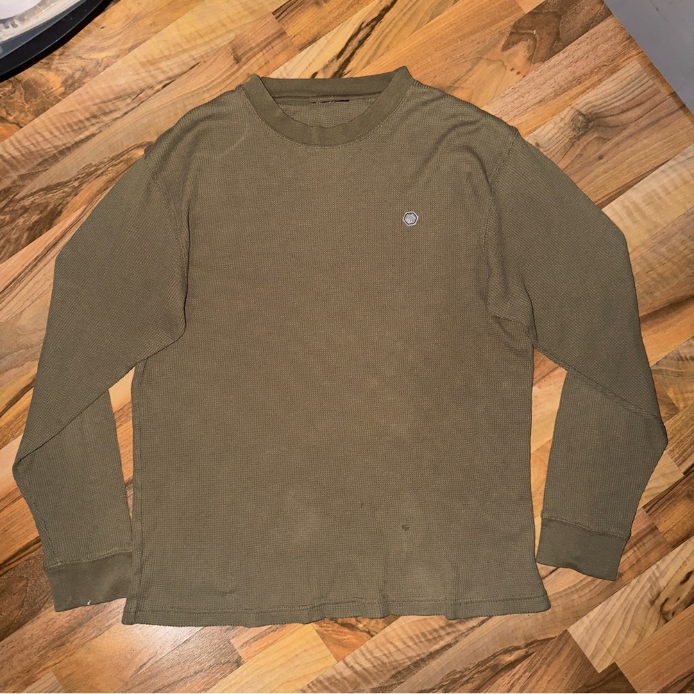 Vintage Y2K SouthPole Waffle Knit Thermal Long Sleeve Shirt Olive Green